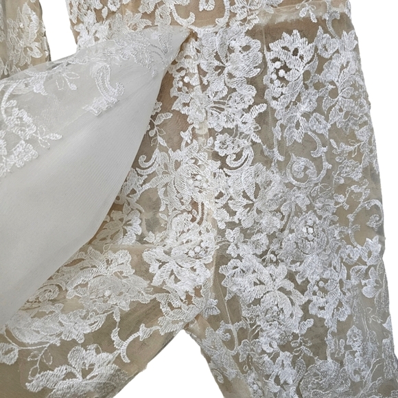 Nwt Ballbella Ivory/Nude Illusion Lace One Shoulder Longsleeve Bridal /Jumpsuit - Picture 15 of 16